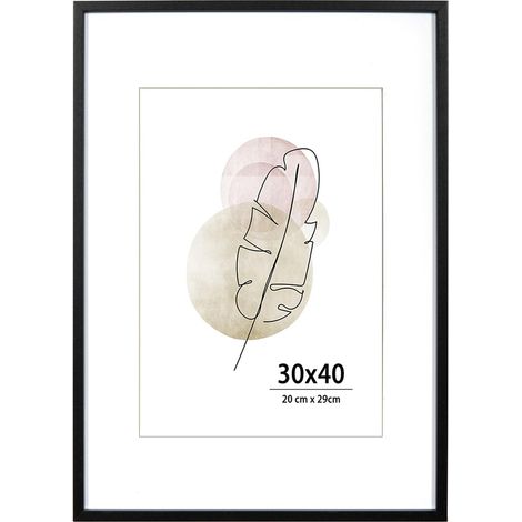 Lot de 1 cadre photo en bois noir 30x40 cm, Cadre pour affiche en bois adapté pour A4 avec passe-partout, Cadres photo 16x12 pour montage mural pour la maison, le bureau, la galerie avec photos (1/5)
