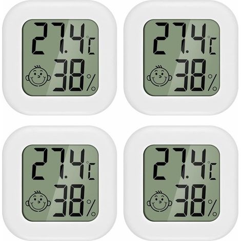 Lot de 4 hygromètres - Station météo - Thermomètre intérieur - Humidimètre - Blanc - Incl. piles et bande adhésive (1/5)