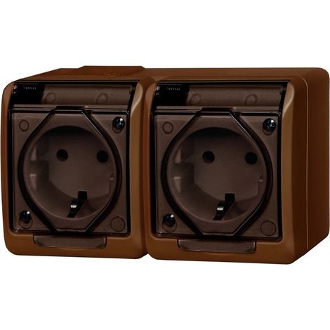 Presa Schuko, 2 posti, montaggio superficiale, IP44, bronzo, HERMES