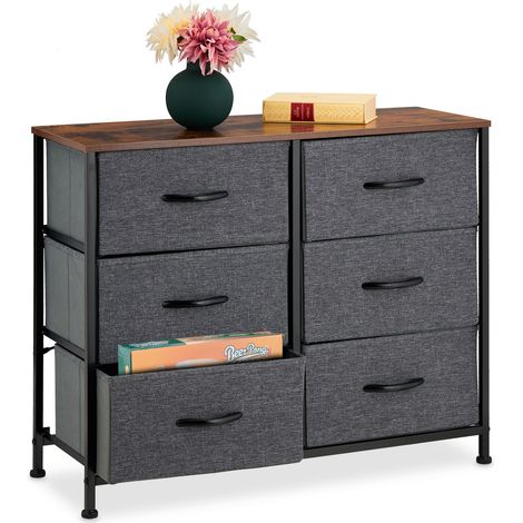 Cassettiera con 6 cassetti elegante portaoggetti stile industriale ingresso soggiorno 140 x 40 x 80 cm in legno nero 130012820