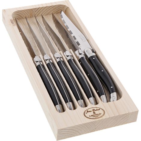Coffret de 6 couteaux Laguiole noir en inox – Manche acrylique – Compatible lave-vaisselle – Longueur de lame 11.5 cm – Jean Dubost