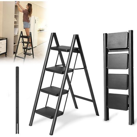 Échelle pliante à 4 marches, échelle en acier avec larges marches antidérapantes, capacité de charge de 150 kg, escabeau pliant portable, pour la maison, le bureau, le garage, le cellier (1/5)