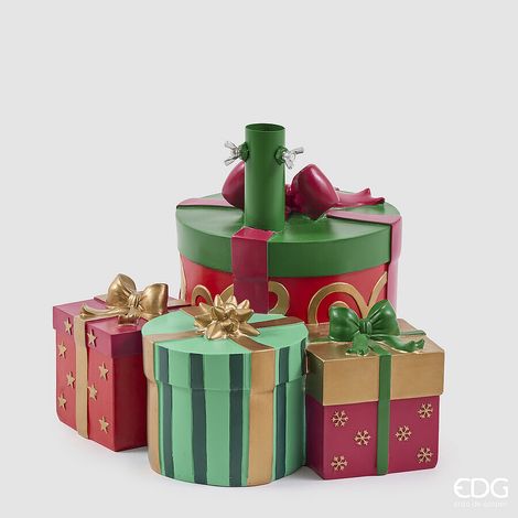 EDG Enzo De Gasperi Base Pino con Regali H31 L42 cm Rossa – Copribase per Albero di Natale (1/2)