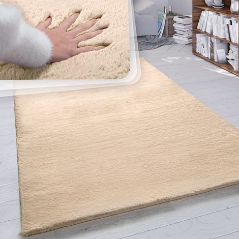 Paco Home Hochflor Teppich Wohnzimmer Kunstfell Super Soft Einfarbig in Versch. Größen und Farben 80x150 cm, Sand