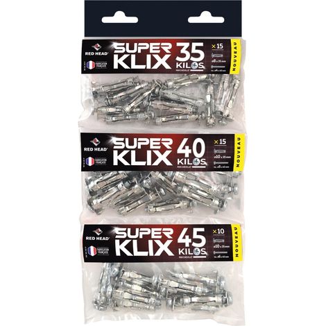 Paquete de 40 tacos de pared Superklix SK SA 40 P RED HEAD con tornillos, 8 x 35 mm RED HEAD