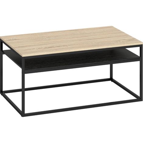 Moderner Industrial-Couchtisch mit Ablage, 100 x 59 x 47 cm, Eiche (1/4)