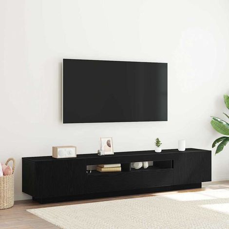 TV Cabinet with LED Lights - Black Oak - 200 x 35 x 40 cm - Engineered Wood vidaXL