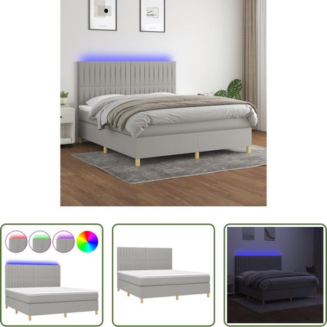 Matelas à ressorts ensachés - Sommier à lattes de lit et matelas et LED Gris clair 180x200 cm (1/5)