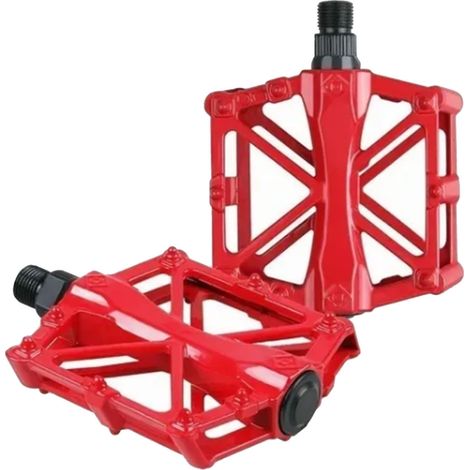 Pedali per mountain bike in lega di alluminio, design cavo, stabili, leggeri, ad alta resistenza, set di pedali da strada larghi rossi (1/5)