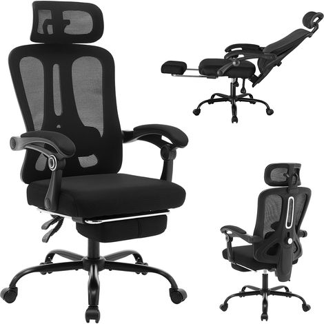 Chaise de Bureau Inclinable, Réglable en Hauteur, Fauteuil de Bureau avec Accoudoir Pliable, Soutien Lombaire Ajustable Charge-noir (1/5)