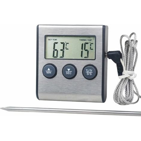 Thermomètre de cuisine numérique grand écran LCD, longue sonde pour Grill four, viande cuisson température alarme minuterie outil (1/5)