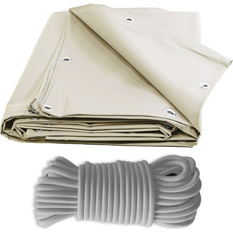 Bundle Elfenbein Pergola-Plane 3x4 m + Elastisches Gummiseil Grau 20m - Pergola-Plane TECPLAST XP640PR 10 Jahre Garantie