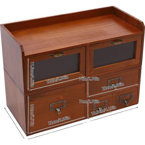 Organisateur de Bureau, Bois de Pin, 6 Tiroirs, Marron (1/2)