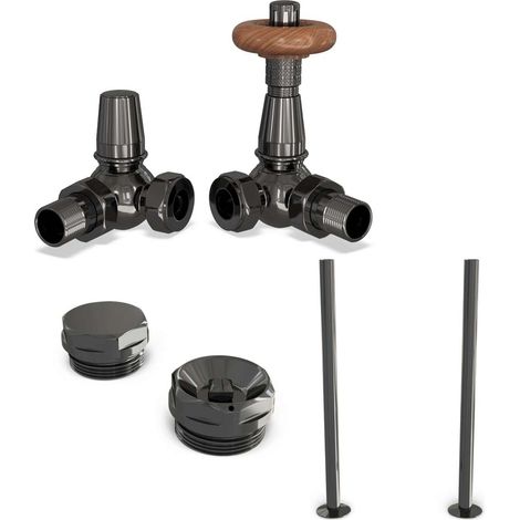 Derry Traditional - Thermostatic Radiator Valve & Installation Kit - Black Nickel Corner 15mm