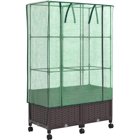 Gartenplanter mit Gewächshausabdeckung und Rädern 2 Stk. Braun vidaXL