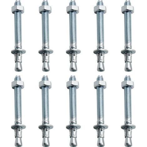 Chevilles d'ancrage pour charges lourdes – Lot de 10 pièces M10 – Acier galvanisé pour béton et pierre – Installation rapide et durable (1/5)