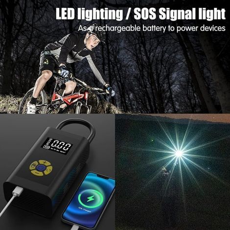 Trimec – Compresseur à air portatif – Gonfleur pneus voiture avec écran LCD – 150 PSI – Rechargeable 2000mAh avec lumière LED d'urgence
