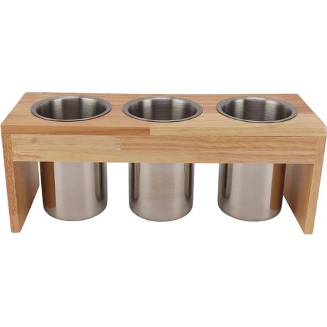 Porte-ustensiles de cuisine compartimentés en acier inoxydable, structure en bois stable, trous d'égouttage, pour le plan de travail. (1/5)