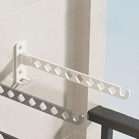 Étendoir mural pliable à 8 barres, en acier inoxydable, pivotant à 180°, pour salle de bain, balcon ou chambre (Blanc) (1/5)