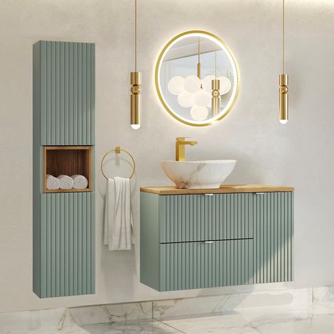 Ensemble meuble simple vasque 90cm et colonne Jade Vert (1/5)