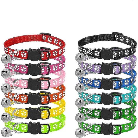 Collier pour chat, lot de 12 colliers anti-étranglement pour chatons avec sangle réfléchissante et clochette, longueur réglable de 19 à 32 cm. (1/2)