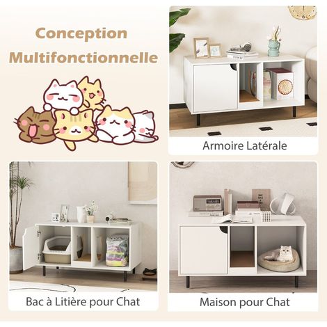Cat Litter Box Enclosure with Storage and Removable Scratching Board-White (1/5)