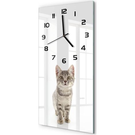 Horloge Murale Rectangulaire Verticale Sans Tic-Tac Design Contemporain Chat gris 30x60 cm (1/5)