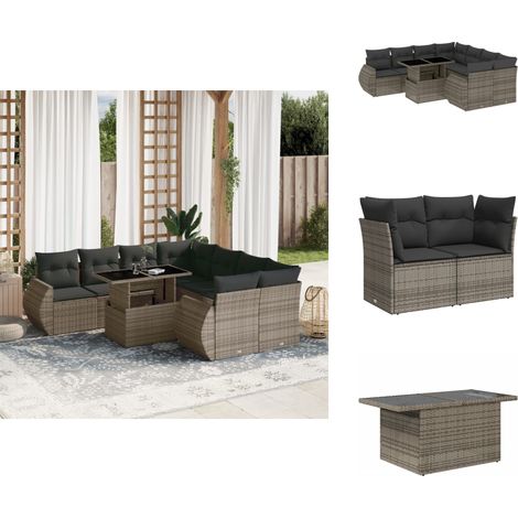 Salon de jardin 9 pcs avec coussins gris résine tressée - Ensemble Salon De Jardin - Meuble Extérieur - Jardin Design - Mobilier Résistant Aux Intempéries - Set Salon Pliable (1/5)