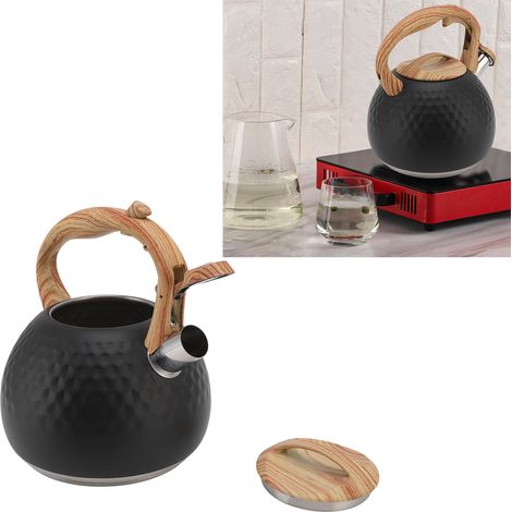 Bouilloire sifflante à fond unique en acier inoxydable de 3 litres pour plaques à induction, grande capacité, noire. (1/5)