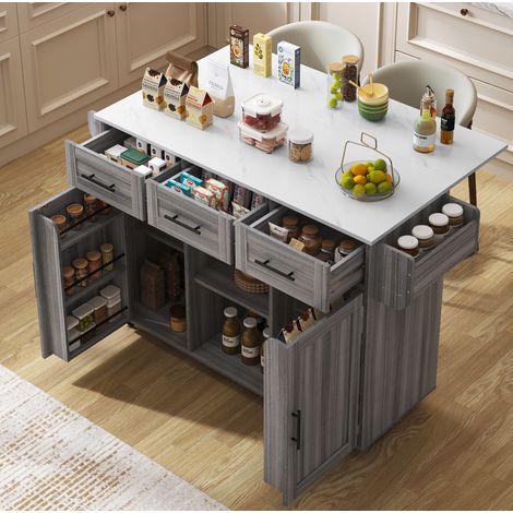 MEUBLIV Chariot de cuisine 139x46(71)x91,5 cm gris – plateau rabattable, sans matelas (1/5)