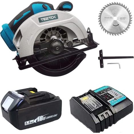 Scie circulaire sans fil 18V, scie circulaire électrique sans balais avec lame de 165 mm, compatible avec la batterie Makita, pour couper le bois, le métal et le plastique (1 batterie et 1 chargeur)