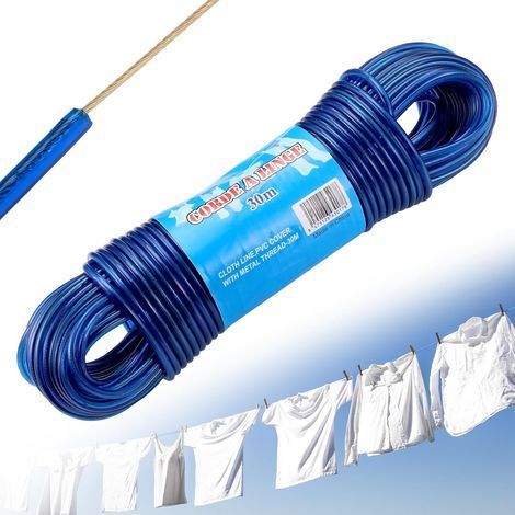 20m Corde a Linge, Fil à Linge Acier Plastifié avec Noyau d'acier, Corde a Linge Exterieur, Corde Solide 4mm Dia Corde à Linge, Fil a Linge Exterieure Résistantes, Capacité portante 120kg (1/4)