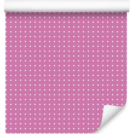 Papier peint à pois rose poudré et violet pour salon et chambre 50x1000 cm (1/5)