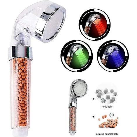Pommeau de douche LED portatif avec technologie ionique négative, affichage de la température en 3 couleurs (1/5)