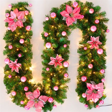 270 cm lange Lichterkette, dekorative Weihnachtsgirlande mit LEDs für Tür, Kamin, Treppenhaus, Partydekoration (rosa)