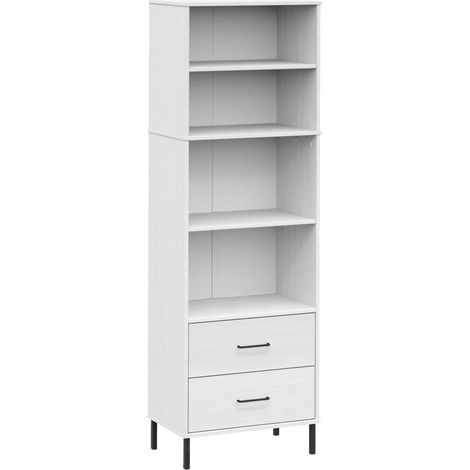 vidaXL Libreria con 2 Cassetti Bianco 60x35x180 cm Legno Massello OSLO (1/5)