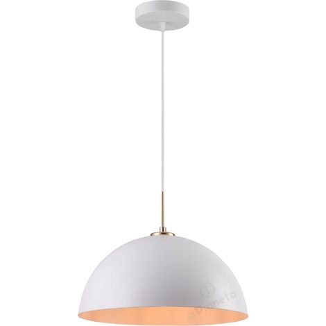 Lampadario stile industriale sospeso a campana in metallo con attacco E27 semplice per salotto cucina nero bianco Bianco