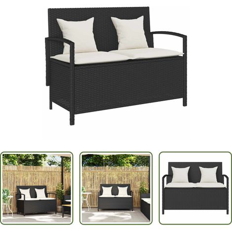 vidaXL Gartenbank Schwarz - Gartenbank mit Stauraum und Kissen Schwarz Poly Rattan (1/5)