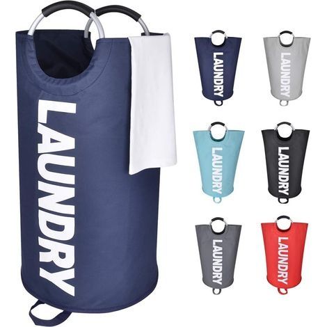 Paniers à linge, Pliable Sac à linge, Pliage Grande Capacité Corbeilles à linge- Bleu Foncé (1/5)