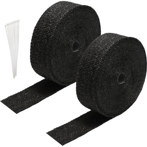 SWANEW 2x 15M Titanio Aislamiento Térmico Cinta Tubo de Escape Negro Con 24 Bridas Metálicas (1/5)