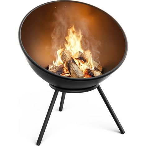 blumfeldt Fireball Schwarz 40 cm Feuerschale – Stahl-Feuerschale mit 2-in-1-Kippdesign, 1,2 mm dicker Stahl, Ascherost, Schürhaken & Regenschutz