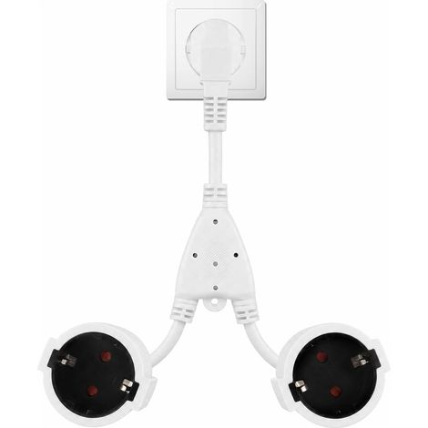 Multiprise Double, Double Prise Étanche IP44 16A/250V, Rallonge Courte Compacte Blanche, Adaptateur Électrique Polyvalent pour Maison, Bureau Et Cuisine (1/5)