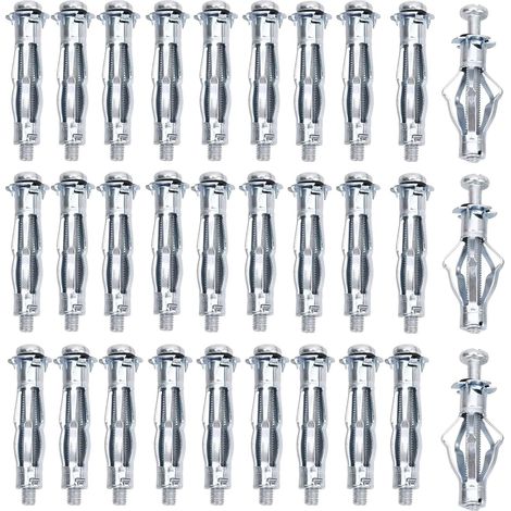 30 pièces Chevilles métalliques à expansion avec vis, Chevilles à expansion en métal, Chevilles métalliques, M8 x 52 mm, pour fixation sur plaques de plâtre et cavités de faible profondeur (1/5)