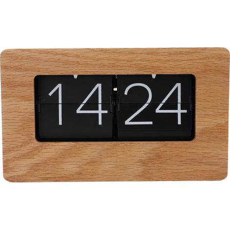 Horloge à Flip Automatique - Design Rétro Minimaliste en Chêne et PVC, Affichage 24h Silencieux pour Salon Chambre Bureau (1/5)