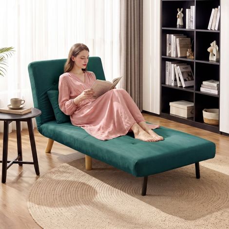 Sillón cama 3 en 1, silla plegable con función de cama, respaldo ajustable con sistema clic-clac, color verde oscuro. (1/5)