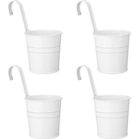 ZVD – Lot de 4 pots de fleurs suspendus en métal – Avec crochet – Pour balcon et jardin – Design vintage chic – Blanc (1/5)