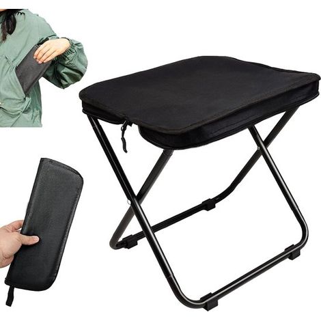 Tabouret pliable - Chaise de camping portable - Charge maximale de 90 kg - Hauteur de 33 cm - Sac de transport inclus - Idéal pour le camping, la pêche et la randonnée (1/5)