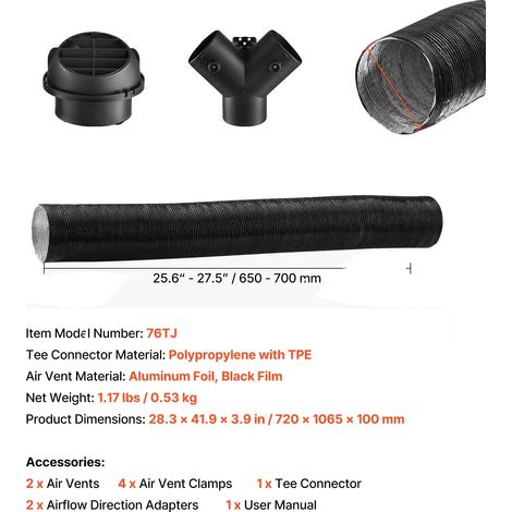 Connecteur de Chauffage Diesel, Design en T, Contrôle de Flux d'Air Réglable, 40cm 80cm (1/2)