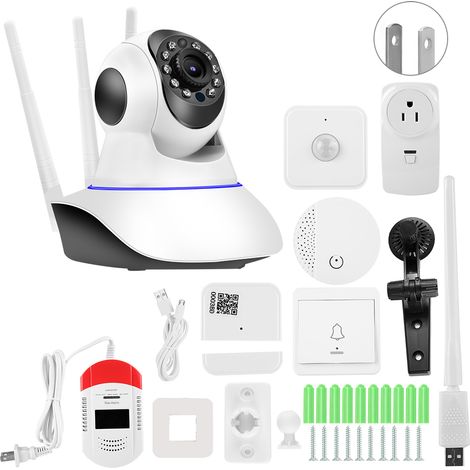 Caméra WiFi 1080P avec Sonnette de Sécurité, Capteur d'Alarme Domestique, Système d'Urgence, Alimentation 100-240V US (1/5)