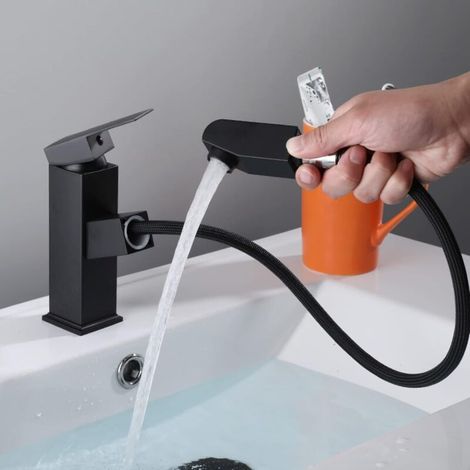 Extendable bathroom faucet, single-lever mixer tap for hot water (1/5)